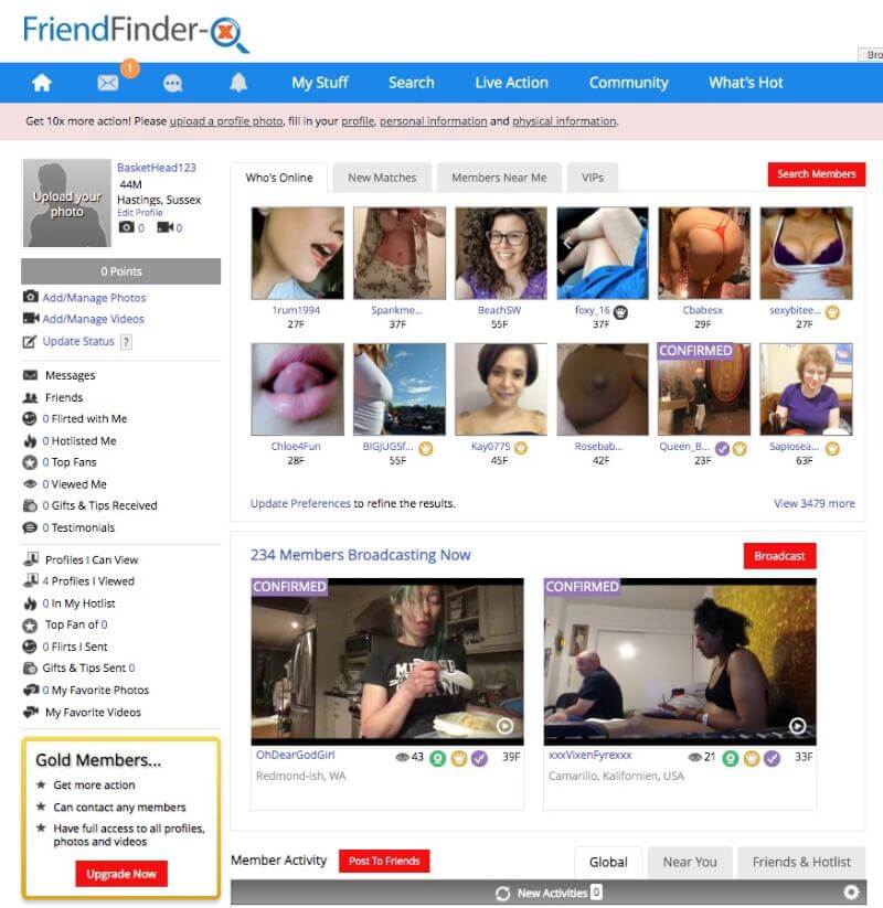 FriendFinder-X interface