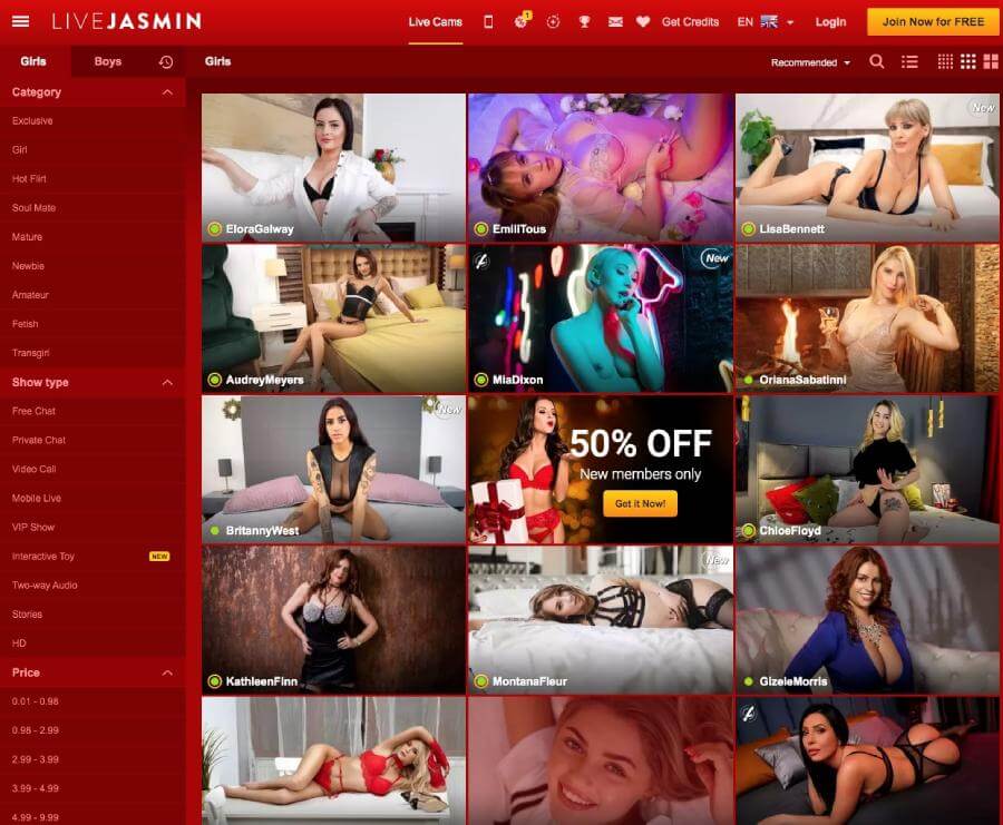 LiveJasmin interface